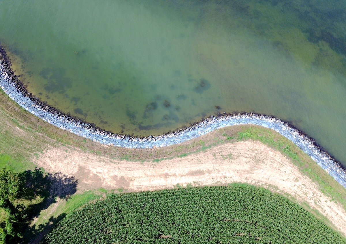 Rip-rap Installation for a Residential Shoreline in Unionville, MD.