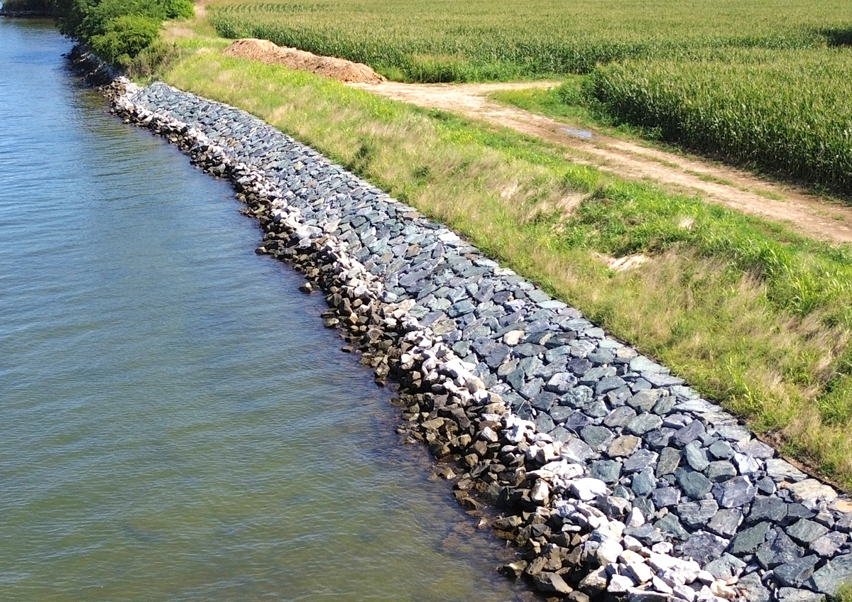 Rip-rap Installation for a Residential Shoreline in Unionville, MD.